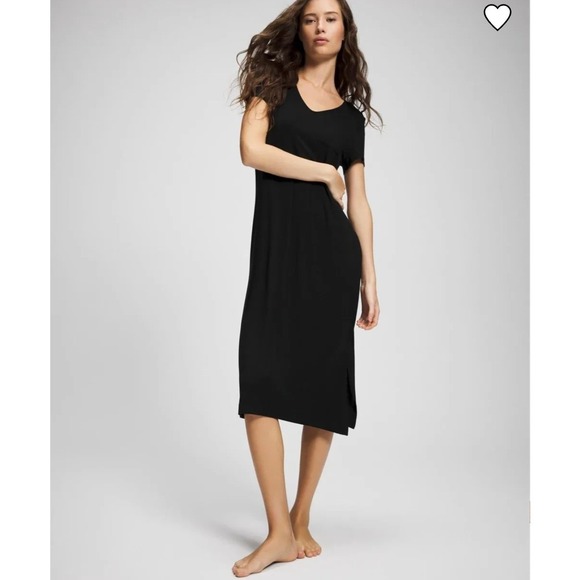 Soma Dresses & Skirts - Soma Black Maxi Dress Short Sleeve Pocket Rayon Stretch XL Lounge Gown